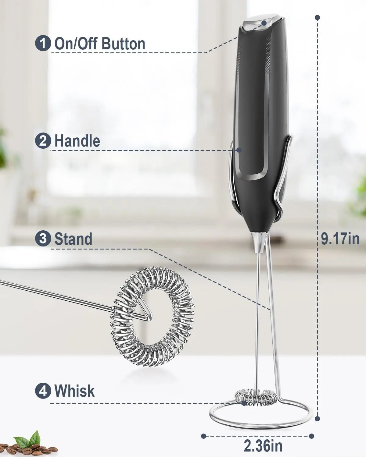Handheld Milk Frother – Electric Foam Maker Wand With Stainless Steel Whisk - ZOOMNSTORE