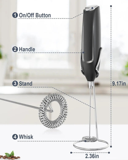 Handheld Milk Frother – Electric Foam Maker Wand With Stainless Steel Whisk - ZOOMNSTORE