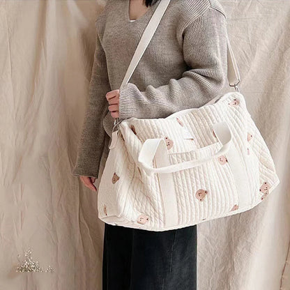 Little Bear Embroidered Handheld Shoulder Bag Cute Cartoon Large Capacity Mother Baby Parent Child Single Shoulder Bag Mommy Bag - ZOOMNSTORE