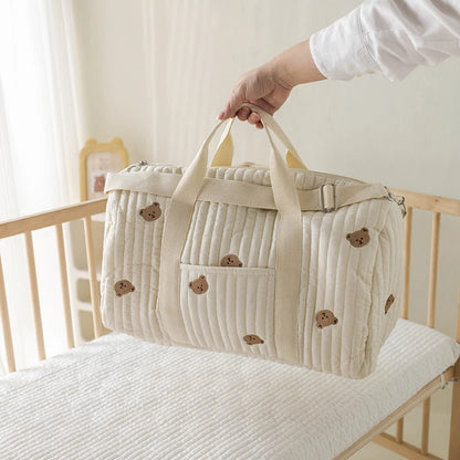 Little Bear Embroidered Handheld Shoulder Bag Cute Cartoon Large Capacity Mother Baby Parent Child Single Shoulder Bag Mommy Bag - ZOOMNSTORE