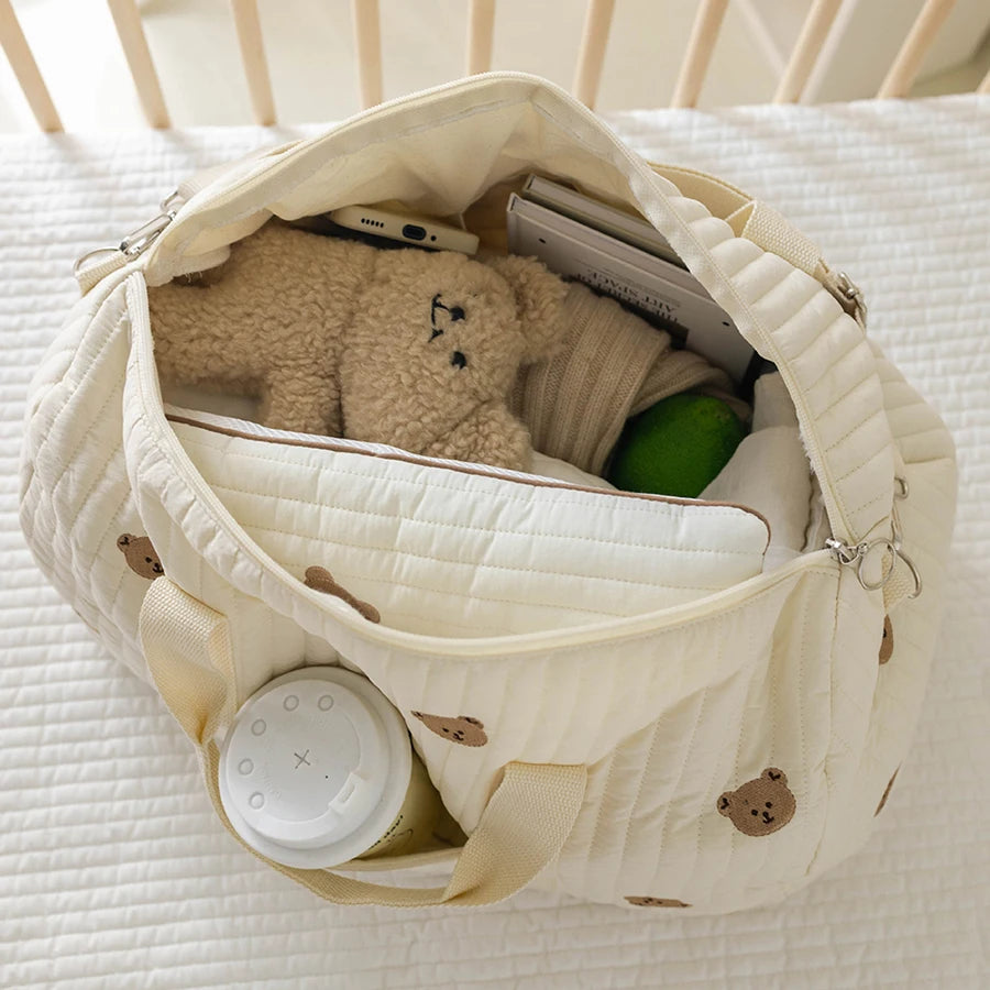Little Bear Embroidered Handheld Shoulder Bag Cute Cartoon Large Capacity Mother Baby Parent Child Single Shoulder Bag Mommy Bag - ZOOMNSTORE