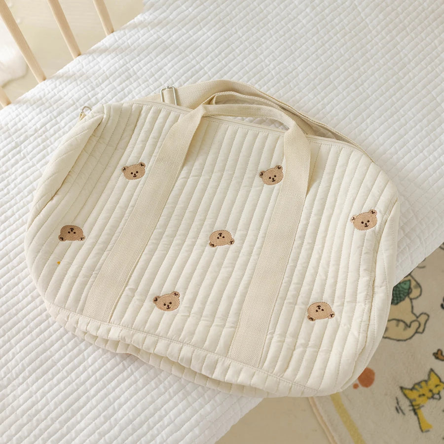 Little Bear Embroidered Handheld Shoulder Bag Cute Cartoon Large Capacity Mother Baby Parent Child Single Shoulder Bag Mommy Bag - ZOOMNSTORE
