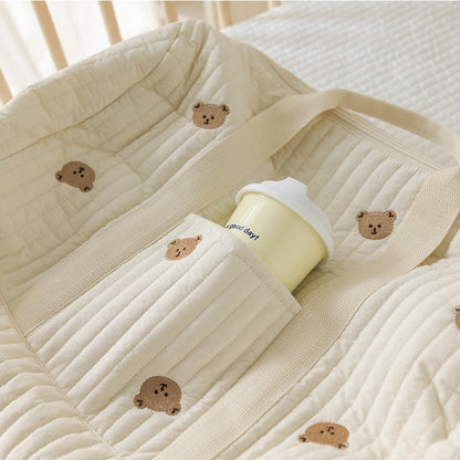 Little Bear Embroidered Handheld Shoulder Bag Cute Cartoon Large Capacity Mother Baby Parent Child Single Shoulder Bag Mommy Bag - ZOOMNSTORE