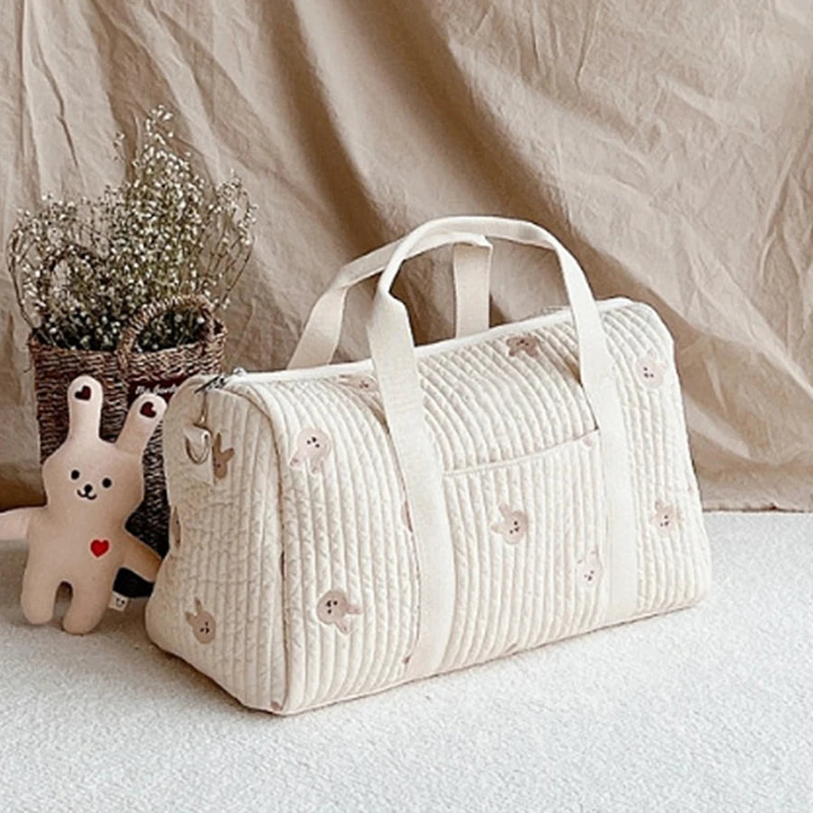 Little Bear Embroidered Handheld Shoulder Bag Cute Cartoon Large Capacity Mother Baby Parent Child Single Shoulder Bag Mommy Bag - ZOOMNSTORE