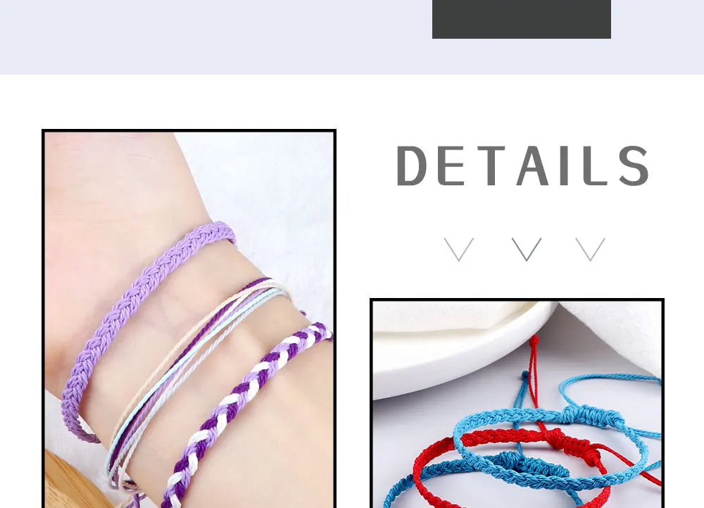 Handmade Braided Bracelets - Adjustable Waxed Thread Charm Jewelry for Men  Women - ZOOMNSTORE