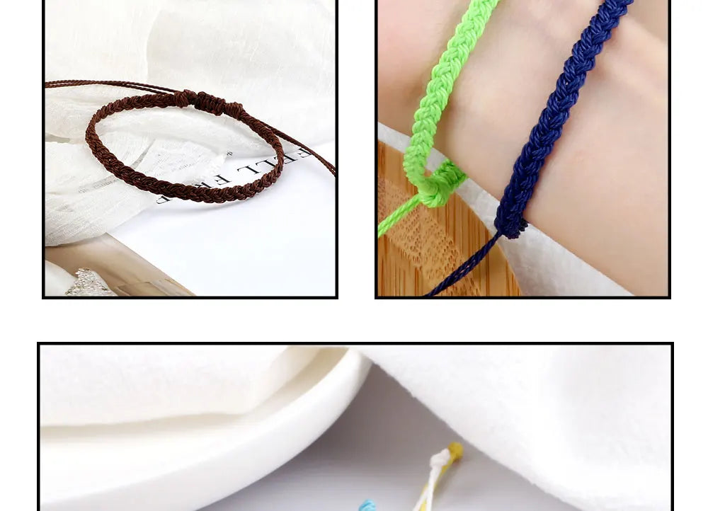 Handmade Braided Bracelets - Adjustable Waxed Thread Charm Jewelry for Men  Women - ZOOMNSTORE