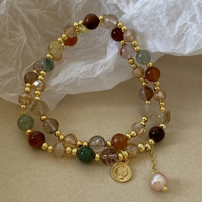 Handmade Brown Leather Wrap Bracelet - Hippie Design with Metal Star Charms and Wood Beads - ZOOMNSTORE