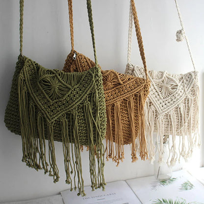Handmade Cotton Crossbody Bag - Vintage Tassel Shoulder Messenger for Women Summer Beach Handbag 2023 - ZOOMNSTORE