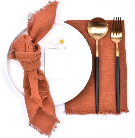 Handmade Cotton Napkins - 10 Pack 32x32cm Fringe Gauze for Dinners Parties Weddings - ZOOMNSTORE
