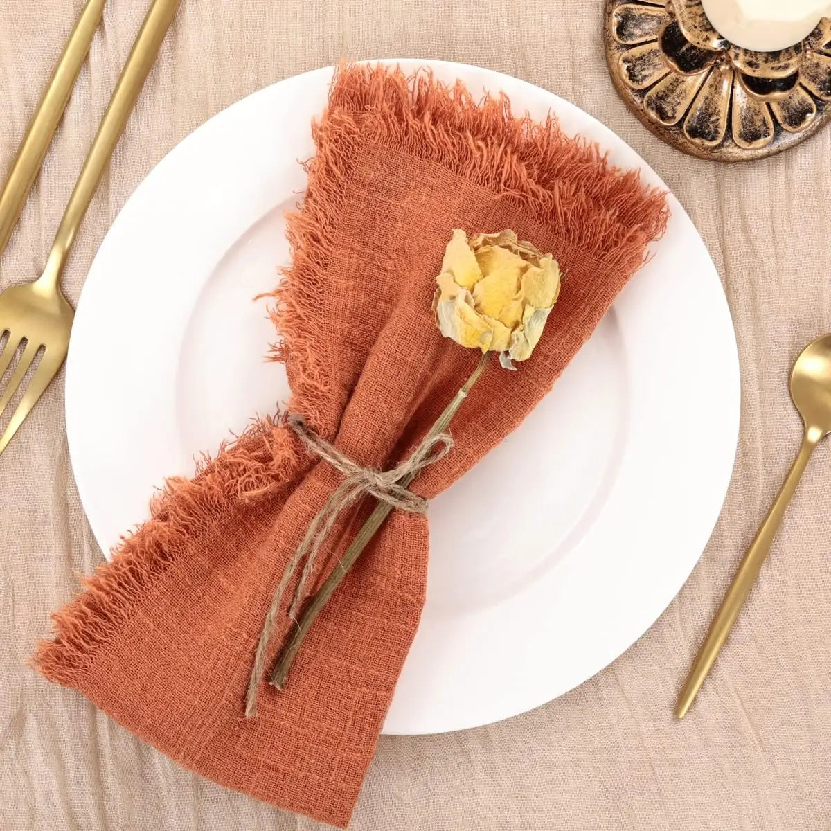 Handmade Cotton Napkins - 10 Pack 32x32cm Fringe Gauze for Dinners Parties Weddings - ZOOMNSTORE