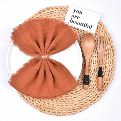 Handmade Cotton Napkins - 10 Pack 32x32cm Fringe Gauze for Dinners Parties Weddings - ZOOMNSTORE