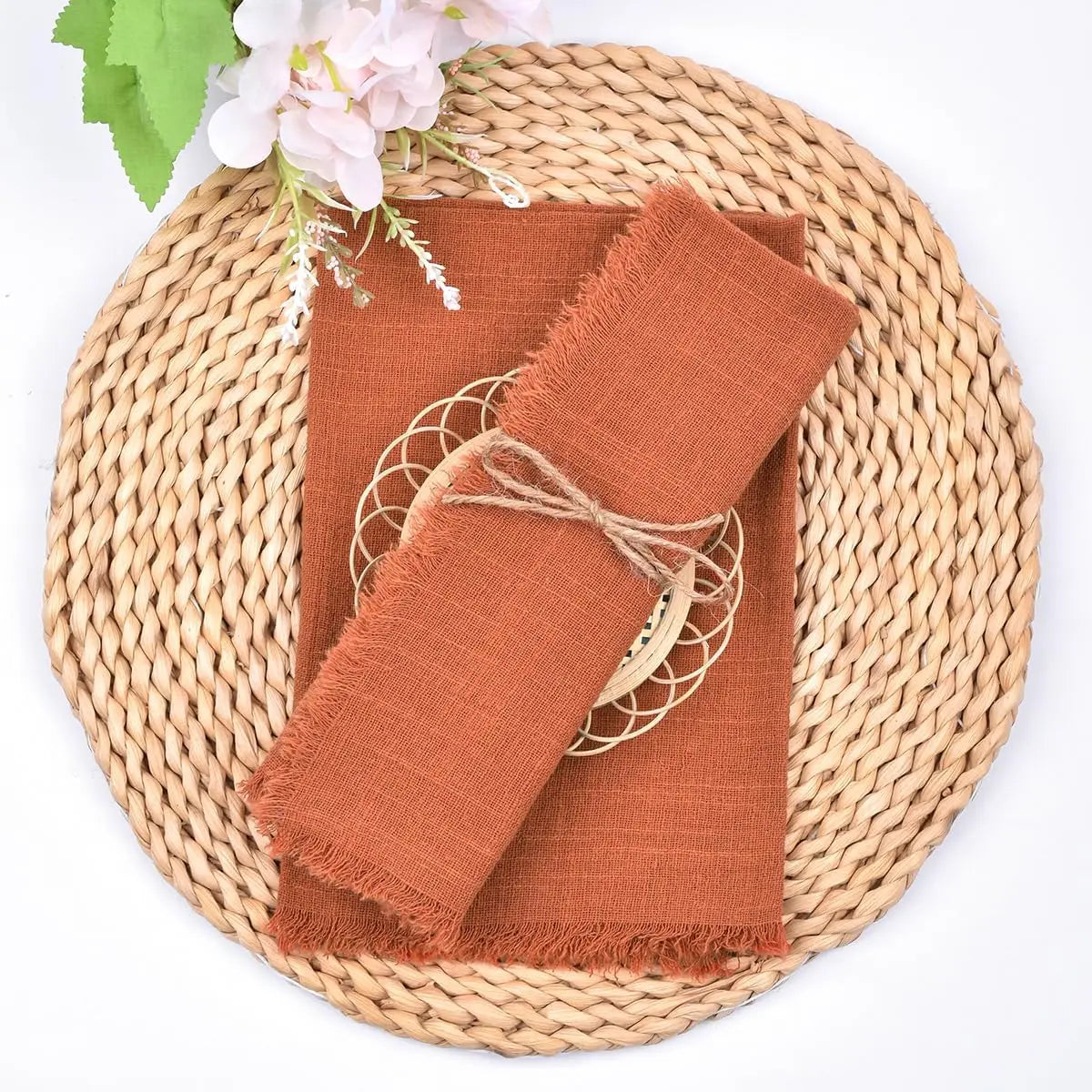 Handmade Cotton Napkins - 10 Pack 32x32cm Fringe Gauze for Dinners Parties Weddings - ZOOMNSTORE