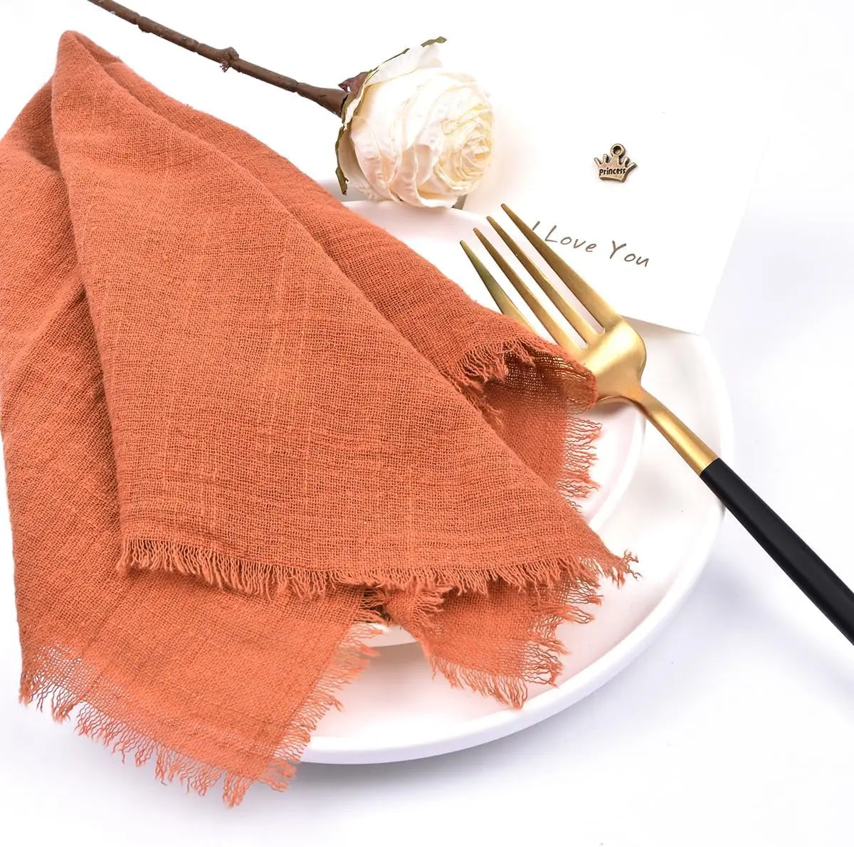 Handmade Cotton Napkins - 10 Pack 32x32cm Fringe Gauze for Dinners Parties Weddings - ZOOMNSTORE