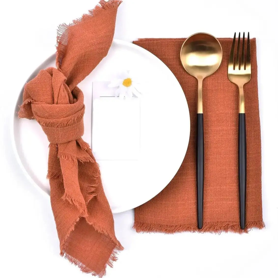 Handmade Cotton Napkins - 10 Pack 32x32cm Fringe Gauze for Dinners Parties Weddings - ZOOMNSTORE