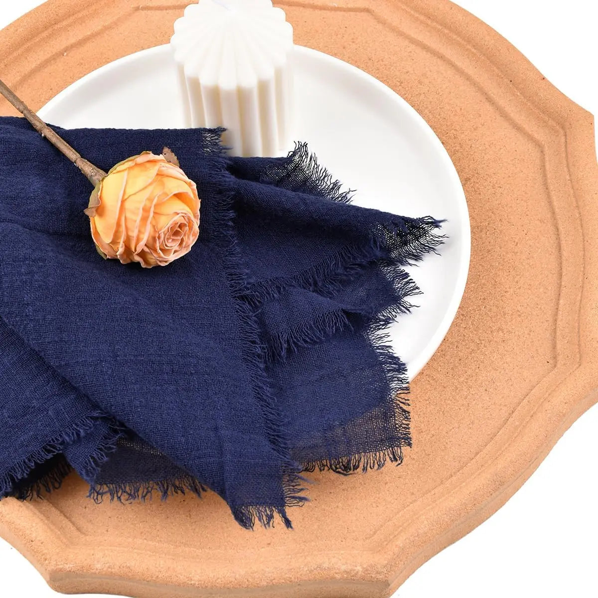 Handmade Cotton Napkins - 10 Pack 32x32cm Fringe Gauze for Dinners Parties Weddings - ZOOMNSTORE