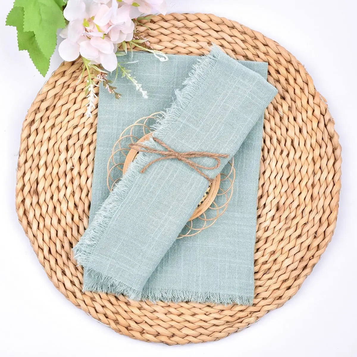 Handmade Cotton Napkins - 10 Pack 32x32cm Fringe Gauze for Dinners Parties Weddings - ZOOMNSTORE