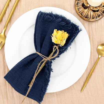 Handmade Cotton Napkins - 10 Pack 32x32cm Fringe Gauze for Dinners Parties Weddings - ZOOMNSTORE