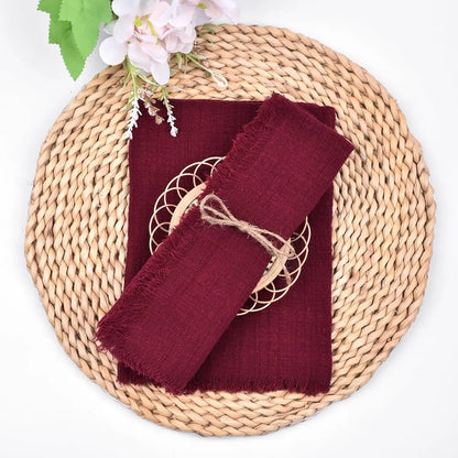 Handmade Cotton Napkins - 10 Pack 32x32cm Fringe Gauze for Dinners Parties Weddings - ZOOMNSTORE