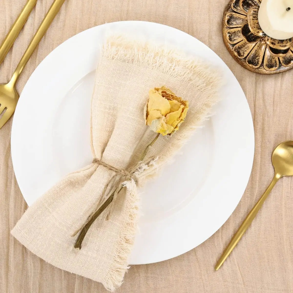 Handmade Cotton Napkins - 10 Pack 32x32cm Fringe Gauze for Dinners Parties Weddings - ZOOMNSTORE