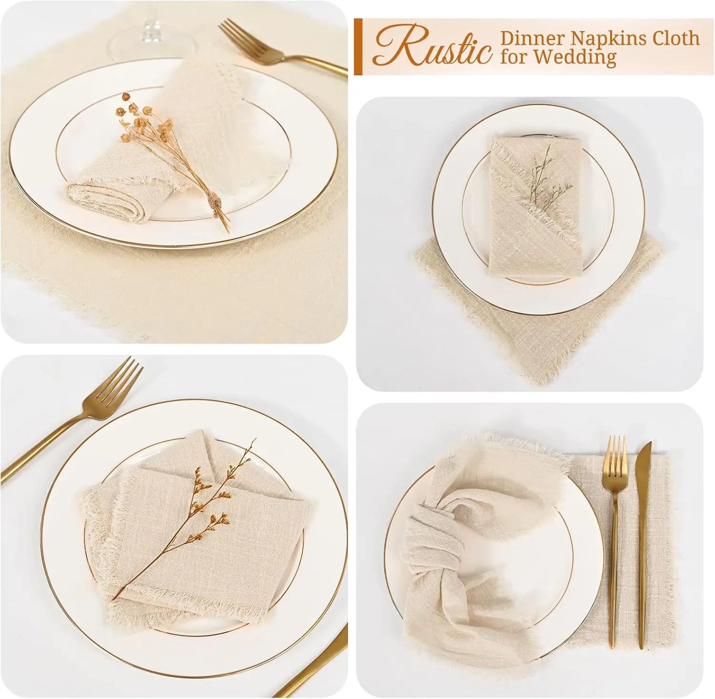 Handmade Cotton Napkins - 50 Pack 32x32cm Gauze with Fringe for Dinners Weddings Parties - ZOOMNSTORE