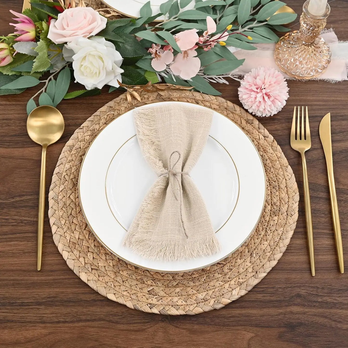 Handmade Cotton Napkins - 50 Pack 32x32cm Gauze with Fringe for Dinners Weddings Parties - ZOOMNSTORE