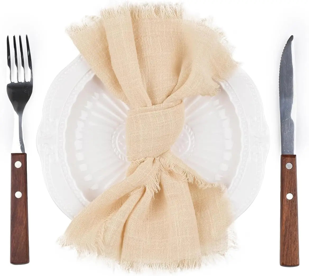 Handmade Cotton Napkins - 50 Pack 32x32cm Gauze with Fringe for Dinners Weddings Parties - ZOOMNSTORE