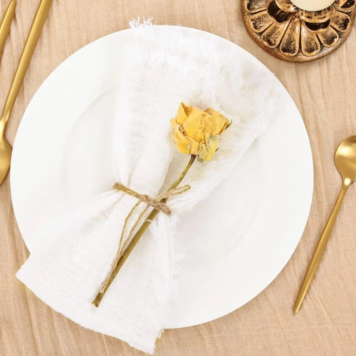 Handmade Cotton Napkins - 50 Pack 32x32cm Gauze with Fringe for Dinners Weddings Parties - ZOOMNSTORE