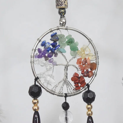Handmade Black Feather Dreamcatcher with Tree of Life  Gemstones - Unique Home Decor - ZOOMNSTORE