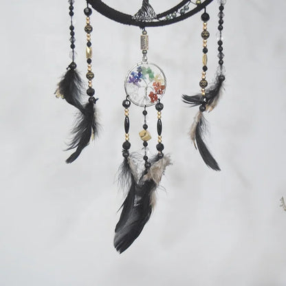 Handmade Black Feather Dreamcatcher with Tree of Life  Gemstones - Unique Home Decor - ZOOMNSTORE