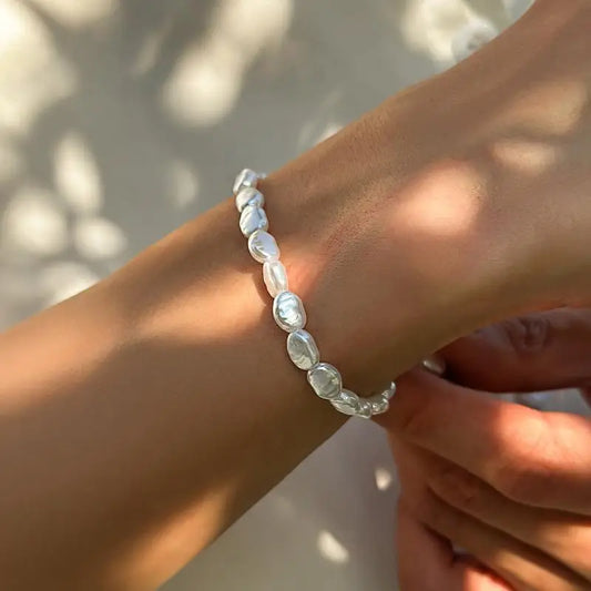 Handmade Oval Pearl Chain Bracelet Necklace Set - Unisex Fashion Jewelry - ZOOMNSTORE