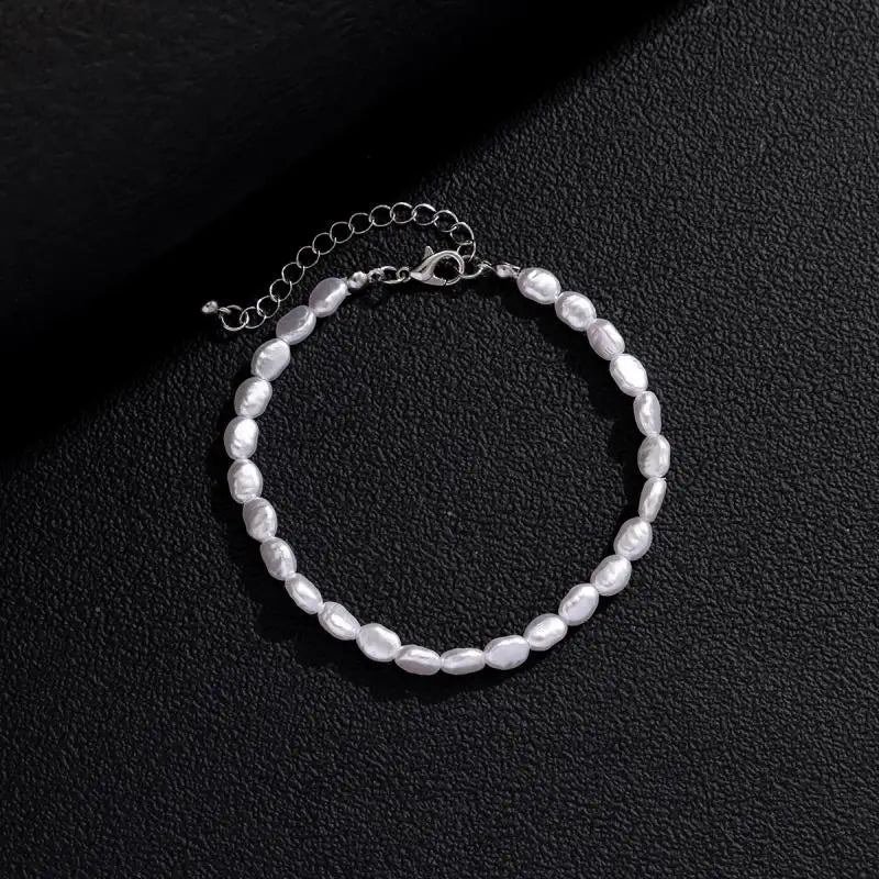 Handmade Oval Pearl Chain Bracelet Necklace Set - Unisex Fashion Jewelry - ZOOMNSTORE