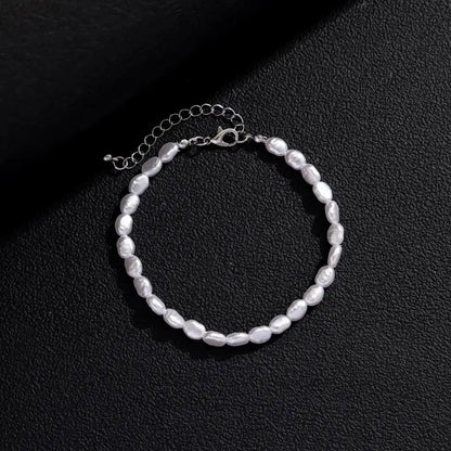 Handmade Oval Pearl Chain Bracelet Necklace Set - Unisex Fashion Jewelry - ZOOMNSTORE