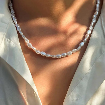 Handmade Oval Pearl Chain Bracelet Necklace Set - Unisex Fashion Jewelry - ZOOMNSTORE