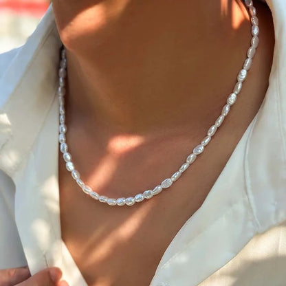Handmade Oval Pearl Chain Bracelet Necklace Set - Unisex Fashion Jewelry - ZOOMNSTORE