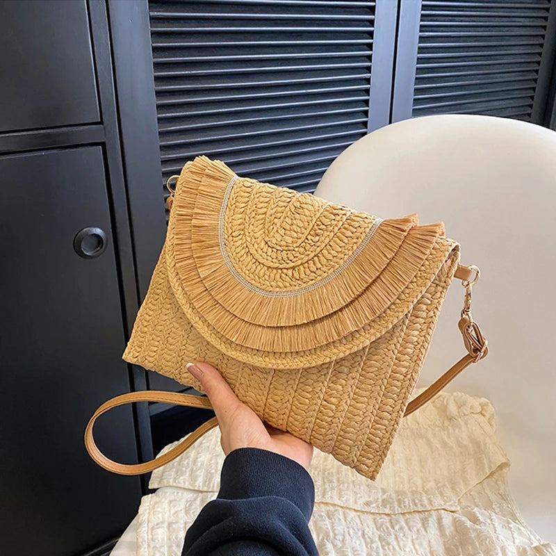 Handmade Raffia Straw Bags - Summer Womens Clutch and Crossbody Purse - ZOOMNSTORE