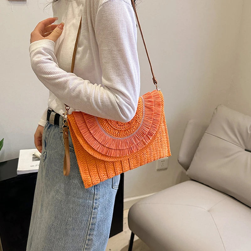 Handmade Raffia Straw Bags - Summer Womens Clutch and Crossbody Purse - ZOOMNSTORE