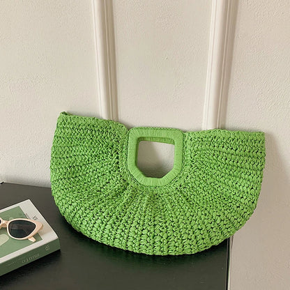 Handmade Rattan Half-Moon Beach Tote Bag - Summer Straw Fashion Handbag - ZOOMNSTORE