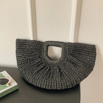 Handmade Rattan Half-Moon Beach Tote Bag - Summer Straw Fashion Handbag - ZOOMNSTORE