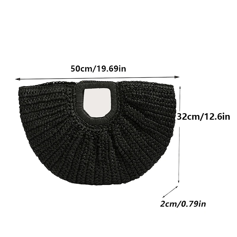 Handmade Rattan Half-Moon Beach Tote Bag - Summer Straw Fashion Handbag - ZOOMNSTORE