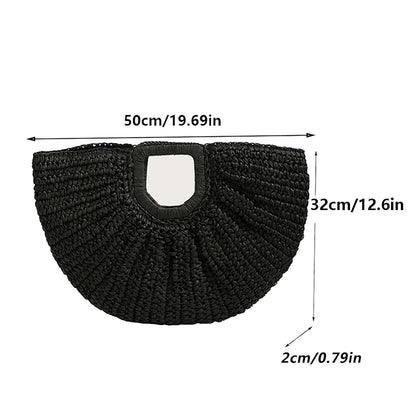 Handmade Rattan Half-Moon Beach Tote Bag - Summer Straw Fashion Handbag - ZOOMNSTORE