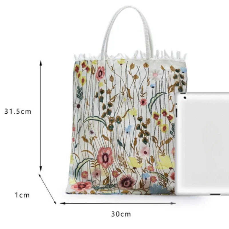 Handmade Retro Flower Embroidered Shoulder Bag - Womens Lace Tote for Beach and Art - ZOOMNSTORE