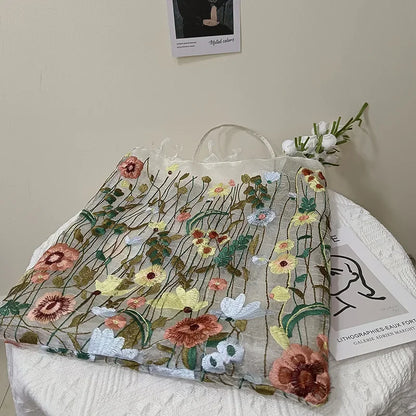 Handmade Retro Flower Embroidered Shoulder Bag - Womens Lace Tote for Beach and Art - ZOOMNSTORE