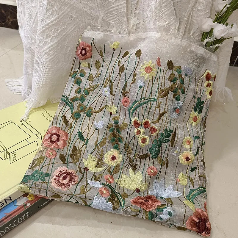Handmade Retro Flower Embroidered Shoulder Bag - Womens Lace Tote for Beach and Art - ZOOMNSTORE
