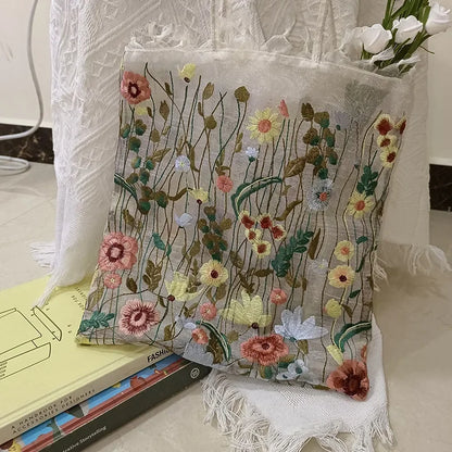 Handmade Retro Flower Embroidered Shoulder Bag - Womens Lace Tote for Beach and Art - ZOOMNSTORE