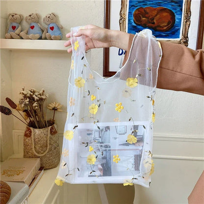 Handmade Retro Flower Embroidered Shoulder Bag - Womens Lace Tote for Beach and Art - ZOOMNSTORE