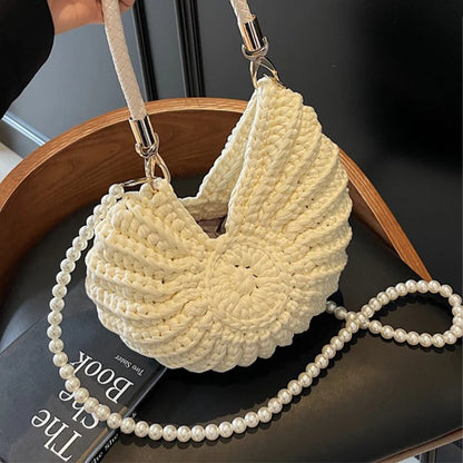 Handmade Seaside Messenger Bag - Womens Crossbody Bag with Conch Shell and Pearls - ZOOMNSTORE