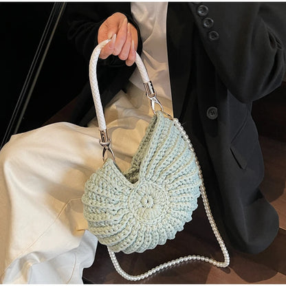 Handmade Seaside Messenger Bag - Womens Crossbody Bag with Conch Shell and Pearls - ZOOMNSTORE