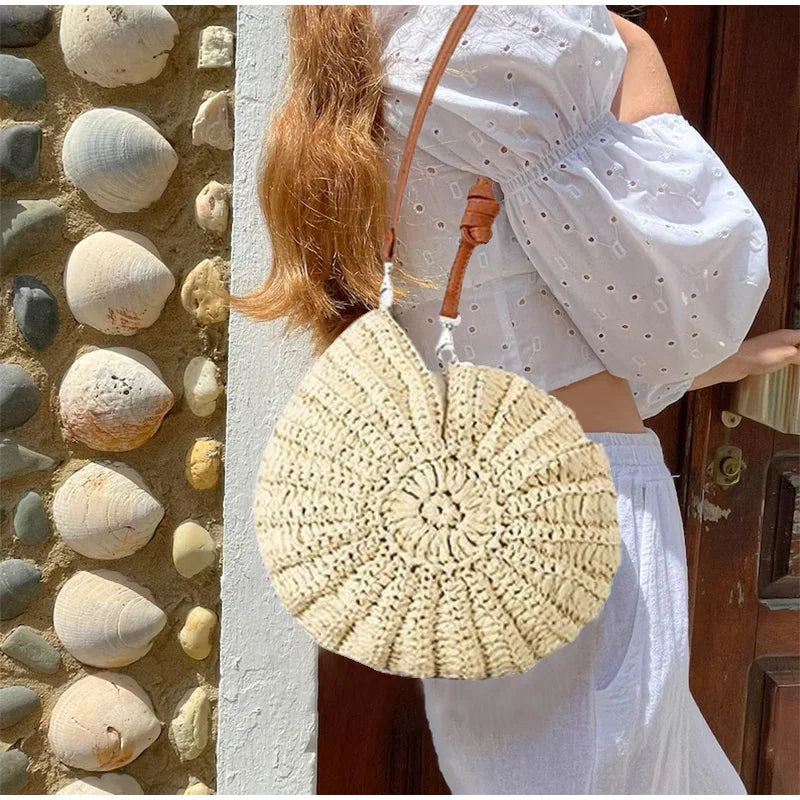 Handmade Seaside Messenger Bag - Womens Crossbody Bag with Conch Shell and Pearls - ZOOMNSTORE