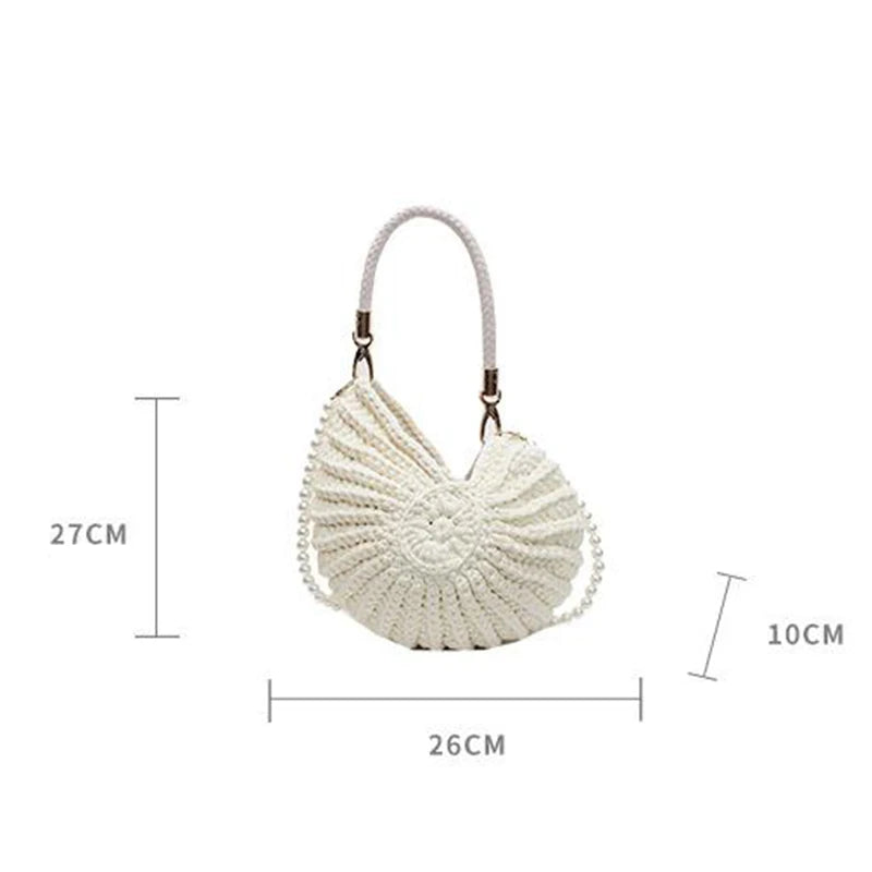 Handmade Seaside Messenger Bag - Womens Crossbody Bag with Conch Shell and Pearls - ZOOMNSTORE