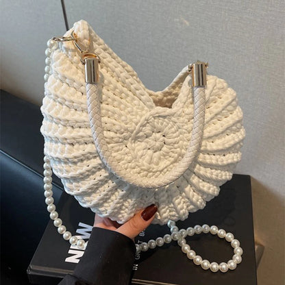 Handmade Seaside Messenger Bag - Womens Crossbody Bag with Conch Shell and Pearls - ZOOMNSTORE